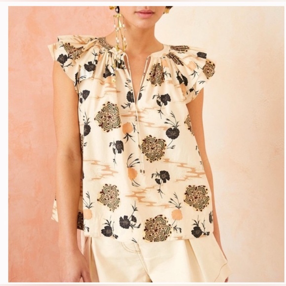 Ulla Johnson Ruffle-Sleeve Floral Elia Top Sz:0 - Picture 3 of 12
